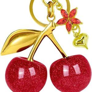 Gold w Cherries Purse Bag Charms Cherry Cute Keychain For Handbags Purse